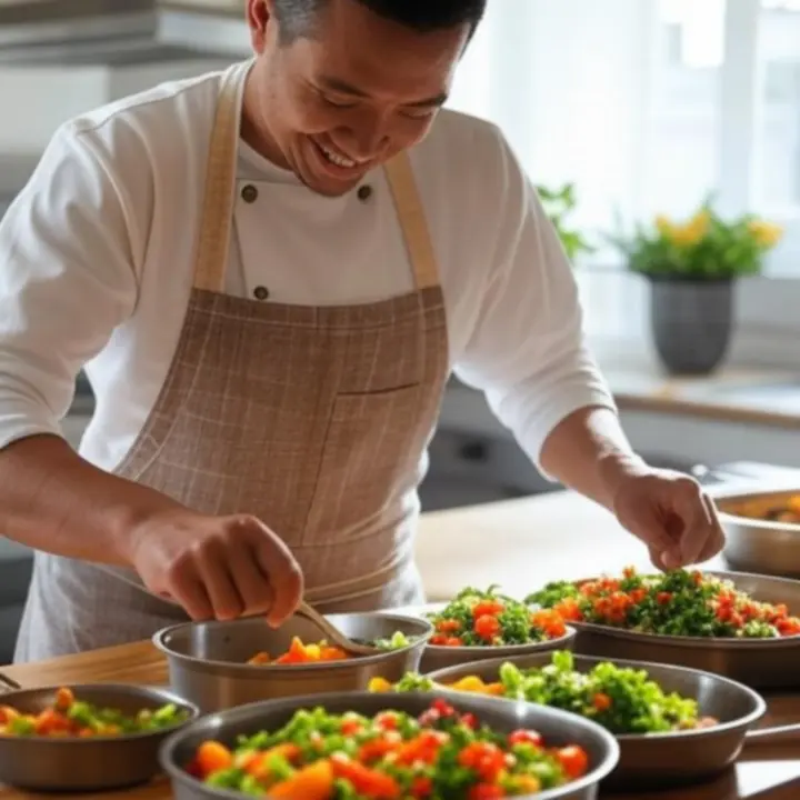 Stylizowana kuchnia z eleganckim zestawem naczyń i akcesoriów