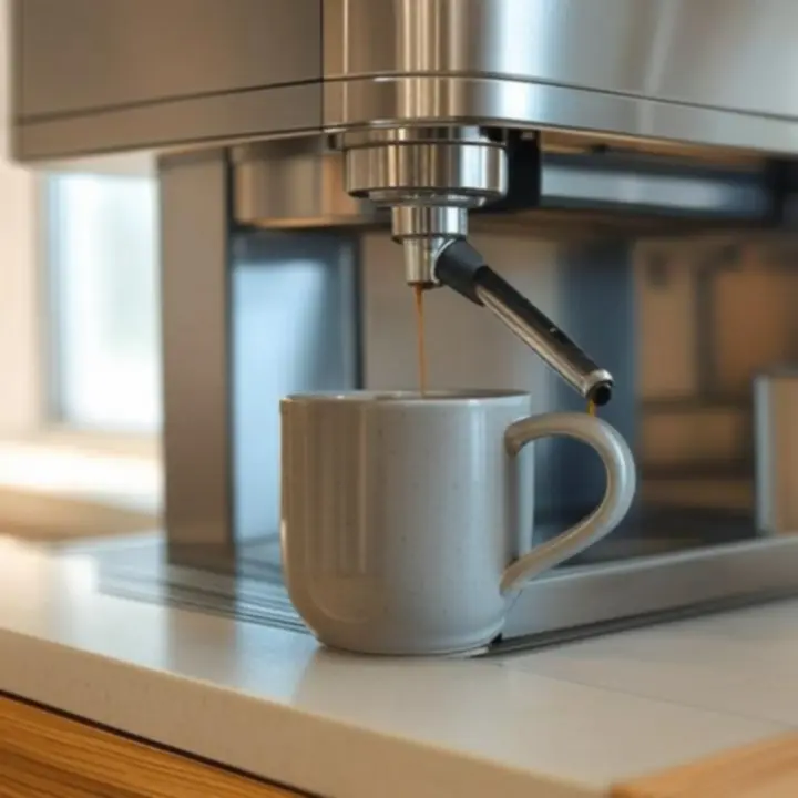 Elegancki ekspres do kawy ustawiony na kuchennym blacie